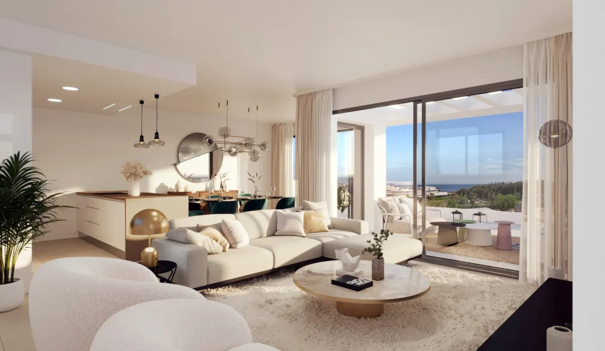 salon-comedor-terraza-sea-views-apartments-penthouses-sale-estepona-blancareal-malaga-costa-del-sol